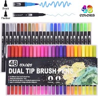 izone 48 dual tip marker pens watercolor brush pen tip 0.4 Marker set of 48,Fine and Brush Tip Colored Pens for Coloring,Art,Sketching,Bullet Journal,Coloring Book,Drawing(Set of 48, Multicolor)