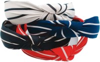zapt Pack Of 4 Women Wide Stripes Cloth Cross Knot Hair Hoop Hairband Headband Hair Accessories_(White:Blue:Red:Black) Hair Band(White, Blue, Red, Black)