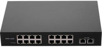 HANUTECH Poe Switch 16 Port 10/100Mbps + 2 Uplink Gigabit Port Fast Ethernet PoE Switch | 16 PoE+ 2 Uplink Gigabit RJ45 Ports Network Switch(Black)