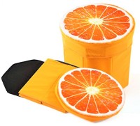 dishvy 3D- CUTE CARTOON ORANGE FRUIT FOLDING STORAGE ORGANIZER CUM STOOL WITH INNER INFLATABLE STOOL PLUS AIR FILLED SOFT COMFORT SEAT WITH PUMP Living & Bedroom Stool(Orange, DIY(Do-It-Yourself))