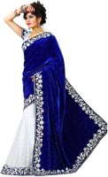 Anugrah Textile Embroidered Banarasi Net, Velvet Saree(Blue, White)