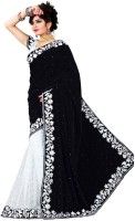 Anugrah Textile Embroidered Banarasi Net, Velvet Saree(Black, White)