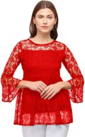 Gadhesariya Casual 3/4 Sleeve Embellished Women Red Top