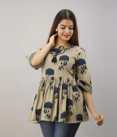 Riya Creation Casual Floral Print Women Grey Top