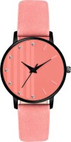 LOREO New Attractive Peach Color Round Dial And Leather Strap Analog Watch  - For Girls