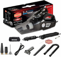 Woscher 578, 2in1 Portable Air Compressor Tyre Inflator with Car Vacuum Cleaner, DC12V High Power 5500PA Handheld Car Vacuum w/LED Light, 12FT Power Cord, for Wet/Dry Use, Tyre Inflator Car Vacuum Cleaner(Black)
