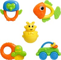 NHR Non Toxic Multi Colored Baby Rattle & Teether Toys for Kids, Set of 5 Pcs - Colourful Lovely Attractive Rattles for Babies, Toddlers, Infants & Children (2 to 12 Months) Teether(Multicolor)