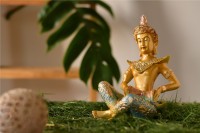 Fashion Bizz FangShui Religious Idol of Happy Lord Gautam Buddha Playing Dholak - for Home Decor| Office Decor| Gifting for Pregnant Women| Diwali Decor| Vaastu Decor| Corporate Gift Decorative Showpiece  -  22 cm(Polyresin, Gold, Light Blue, Light Green)