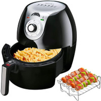 Secura Electric Hot Air Fryer 1700 Watt Extra Large Capacity 5.0 L / 5.3 QT Household Low Fat Healthy Hot Air Fryers with Basket and Additional Accessories, Recipes, BBQ Rack and Skewers Air Fryer(4.7 L)