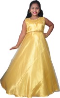 NIHA Girls Maxi/Full Length Casual Dress(Gold, Sleeveless)