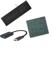 DELL Full-Sized Keyboard , Hotkeys and function for Desktop/Laptop/Smart TV Spill-Resistant Wired USB Keyboard with 10 million keystrokes lifespan Multimedia Keyboard (580-AEKD, Black) ) MOUSE PAD -USB Type-C OTG Adapter Cable Connector Cord pendrive Compatible… Combo Set