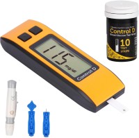 Control D Digital Sugar Testing Glucose Monitor Machine with 10 Strips Glucometer(Orange, Black)