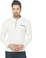 Adorbs Solid Men Mandarin Collar White T-Shirt