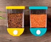 ROZHOK Easily Dispenser Container For Cereal, Dry Fruits,Dry Goods,Beans,Oatmeal Push Button Container for Kitchen  - 1100 ml Plastic Cereal Dispenser(Pack of 2, Multicolor)
