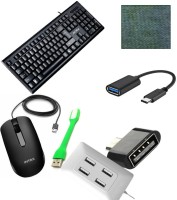 Intex Full-Sized Keyboard , Hotkeys and function for Desktop/Laptop/Smart TV Spill-Resistant Wired USB Keyboard with 10 million keystrokes lifespan ) Wired Optical Gaming Mouse (USB 2.0, Black) (Black) ( Type-C OTG Adapter Cable Connector Cord pendrive Compatible with All C Type Supported Mobile Sma