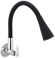 Spazio Vignette Flexo SmartBuy Flexible Sink Faucet - Flxo Play (with 360 Degree Flexible Silicon Hose & Dual Flow Pattern) Hot/Cold Water Tap With Wall Flange - Black Faucet Nozzle(Screw On)