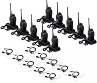 SNARIYOVSN Baofeng (10 Pcs) UHF 400-470 MHz 16CH Handheld Amateur Radio 2 Way Radio Long Range + 10x New Earpiece WT156 Walkie Talkie(Black)