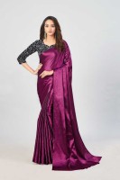 AKKI ENTERPRISES Solid Fashion Silk Blend, Satin Saree(Purple)