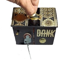 Artisan India Handmade Wooden Hut Shaped Money Bank with Gotta Work Coin Box Money Bank for Coins and Money for Kids and Adult Coin Bank(Black)
