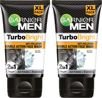GARNIER Men Turbo Bright Facewash - Charcoal Skin Brightening Facewash, 150gm (Pack of 2) Face Wash(300 g)