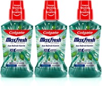 Colgate Maxfresh Plax Antibacterial Mouthwash, 24/7 Fresh Breath - Fresh Mint ( Pack of 3 )(750 ml)