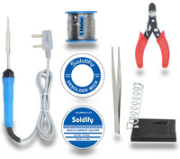 Soldify BASIC 7IN1 COMPLETE KIT 30W SOLDERING IRON MACHINE TOOL KIT | SOLDER WIRE | STAND | WIRE CUTTER | SOLDERING PASTE FLUX | TWEEZER | DESOLDERING WICK 30 W Simple(Flat Tip)