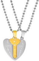 Shiv Jagdamba Valentine's Day Mens Womens 2PCS Couples Necklace Stainless Steel I Love You Heart Shape Key Locket Puzzle Matching Dual Locket Chain Necklace For Lover Gift Men And Women His And Her Gold-plated Cubic Zirconia Titanium, Stainless Steel Pendant Set