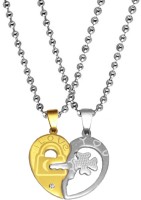 Shiv Jagdamba Valentine's Day Mens Womens 2PCS Couples Necklace Stainless Steel I Love you Flower Key Heart Shape Puzzle Matching Dual Locket Chain Necklace For Lover Gif Men And Women His And Her Gold-plated Cubic Zirconia Titanium, Stainless Steel Pendant Set