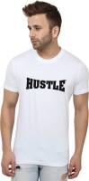 hustle Typography Men Round Neck White T-Shirt