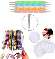 Sminakh Combo Of Nail Dotting Tool, 12 pcs Manicure Tip Guide Tape, 28 pcs Ring Multiclour sticker fot nail art(multicolour)