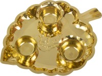 Spillbox Traditional Handcrafted Brass Thali kumkum Plate for Pooja/Worship –Big Leaf 3 bowl Brass(1 Pieces, Gold)