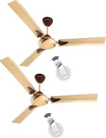Longway Creta P2 1200 mm Remote Controlled 3 Blade Ceiling Fan(Golden, Pack of 2)