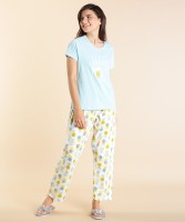 DreamBe Women Printed Blue Top & Pyjama Set