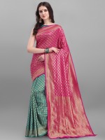 Ethnic Junction Woven Banarasi Silk Blend Saree(Pink)