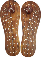 National Handicraft Wooden Slippers, Khadau, Unique Curved, Brass Design Religious Footprint Religious Footprint(Wooden)