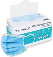 Vaghani 3 Ply Surgical Mask (50 Piece) ( With Nose Pin ) Surgical Mask With Melt Blown Fabric Layer(Blue, White, Free Size, Pack of 50, 3 Ply)