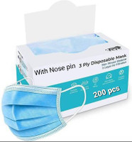 Vaghani 3 Ply Surgical Mask (200 Piece) ( With Nose Pin ) Non-Washable, Non-Reusable Surgical Mask With Melt Blown Fabric Layer(Blue, White, Free Size, Pack of 200, 3 Ply)