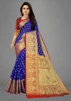 NIYAMI Woven, Self Design, Floral Print, Printed, Striped, Embroidered Banarasi Cotton Silk, Art Silk Saree(Purple)