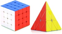 AZEENA Combo Of Stickerless High Speed Cube 4x4 And Triangular Pyraminx Pyramid Cube For Kids & Adults | Puzzle Games | Best Gift For Kid | Multi Color Sticker Less, Smart Cubes | Super Saver Combo Pack Set Of 2(2 Pieces)