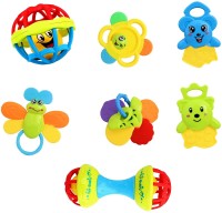 Little Joy Plastic Colorful Non Toxic BPA Free 7 Shake & Grab Rattles and Soothing Teethers for Babies & Infants, Early Age Toys for Kids Rattle(Multicolor)