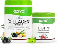 OZiva Strong Hair & Glowing Skin Combo: Plant Based Biotin,125g + Collagen Builder, 250g(2 x 182.5 g)
