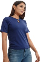Guffu Casual Short Sleeve Solid Women Blue Top