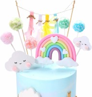 Party Propz Rainbow Colored 9Pcs Happy Birthday Cake Topper with, Cloud, Star Cupcake Toppers for Kids Boy's Girls Adults Husband Women Special Decorations Items/Unicorn/Cakes Accessories, Cards, Tags Candle(Multicolor, Pack of 9)