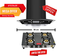 Fabiano PEARL BK AUTO CLEAN MOTION SENSOR Chimney 90cm + 4Brn Cooktop Auto Clean Wall Mounted Chimney(Black 1200 CMH)