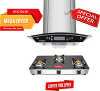 Fabiano PEARL SS AUTO CLEAN MOTION SENSOR Chimney 60cm + 3 Brn Cooktop Auto Clean Wall Mounted Chimney(Silver 1200 CMH)