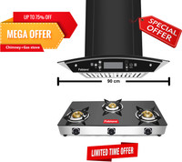 Fabiano ONYX BK AUTO CLEAN MOTION SENSOR Chimney 90cm + 3 Brn Cooktop Auto Clean Wall Mounted Chimney(Black 1200 CMH)