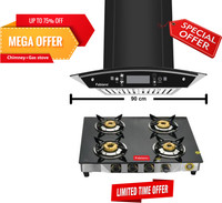 Fabiano ONYX BK AUTO CLEAN MOTION SENSOR Chimney 90cm + 4Brn Cooktop Auto Clean Wall Mounted Chimney(Black 1200 CMH)