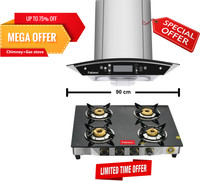 Fabiano PEARL SS AUTO CLEAN MOTION SENSOR Chimney 90cm + 4Brn Cooktop Auto Clean Wall Mounted Chimney(Silver 1200 CMH)