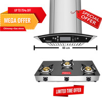 Fabiano ONYX SS AUTO CLEAN MOTION SENSOR Chimney 60cm + 3 Brn Cooktop Auto Clean Wall Mounted Chimney(Silver 1200 CMH)