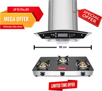 Fabiano PEARL SS AUTO CLEAN MOTION SENSOR Chimney 90cm + 3 Brn Cooktop Auto Clean Wall Mounted Chimney(Silver 1200 CMH)